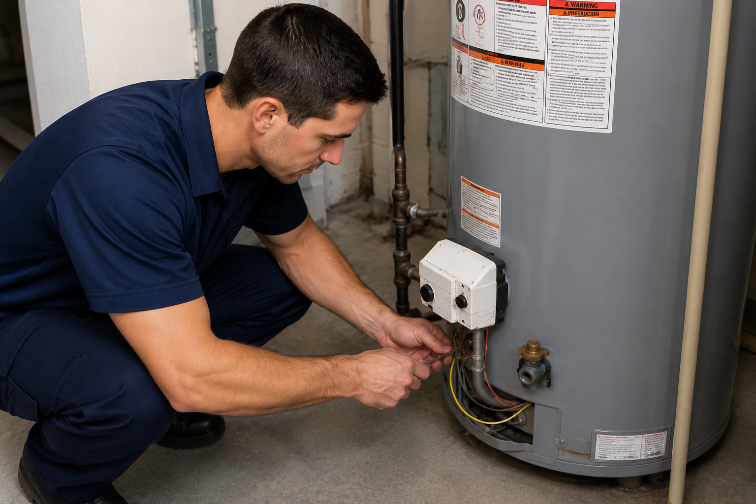 Water Heater Repair The Woodlands technician servicing a residential water heater