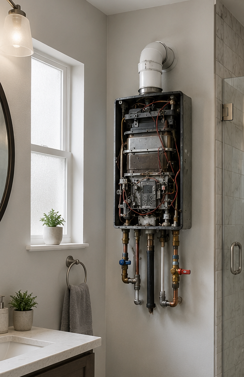 Professional plumbing tools used for water heater repair